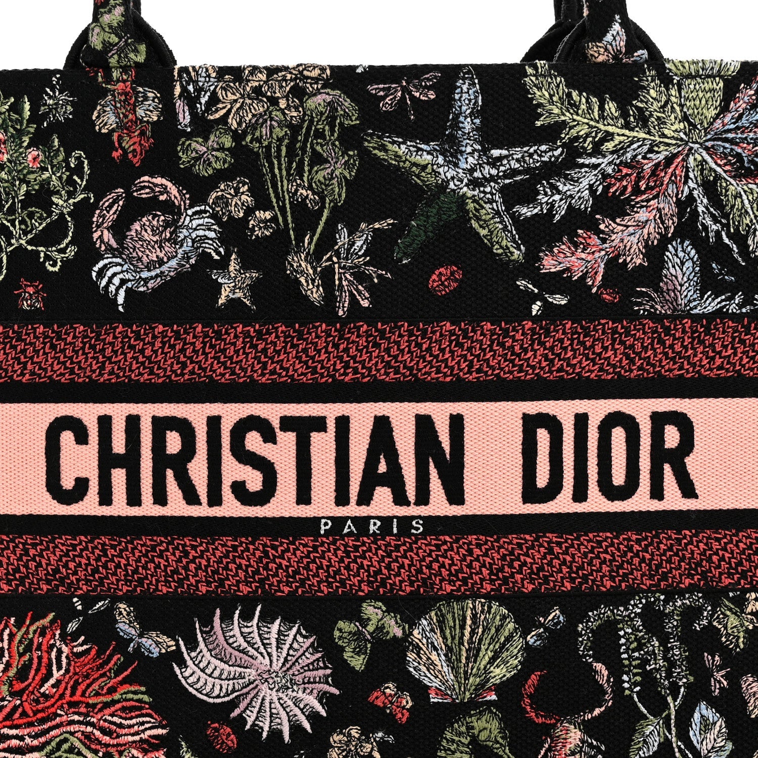 Christian Dior Canvas Embroidered Medium Cabinet De Curiosites Book Tote Black Multicolor
