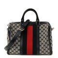 Gucci Monogram Selleria Calfskin Vintage Web Medium Boston Beige Blue