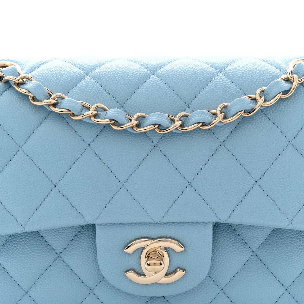 Chanel Caviar Quilted Small Double Flap Light Blue