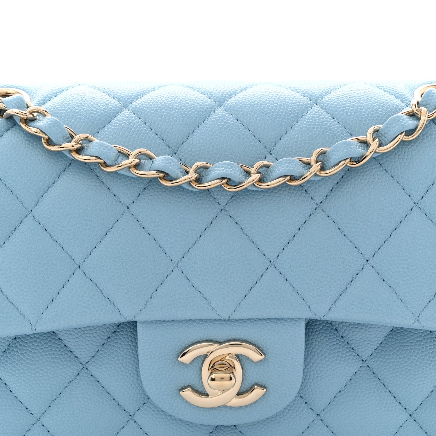 Chanel Caviar Quilted Small Double Flap Light Blue