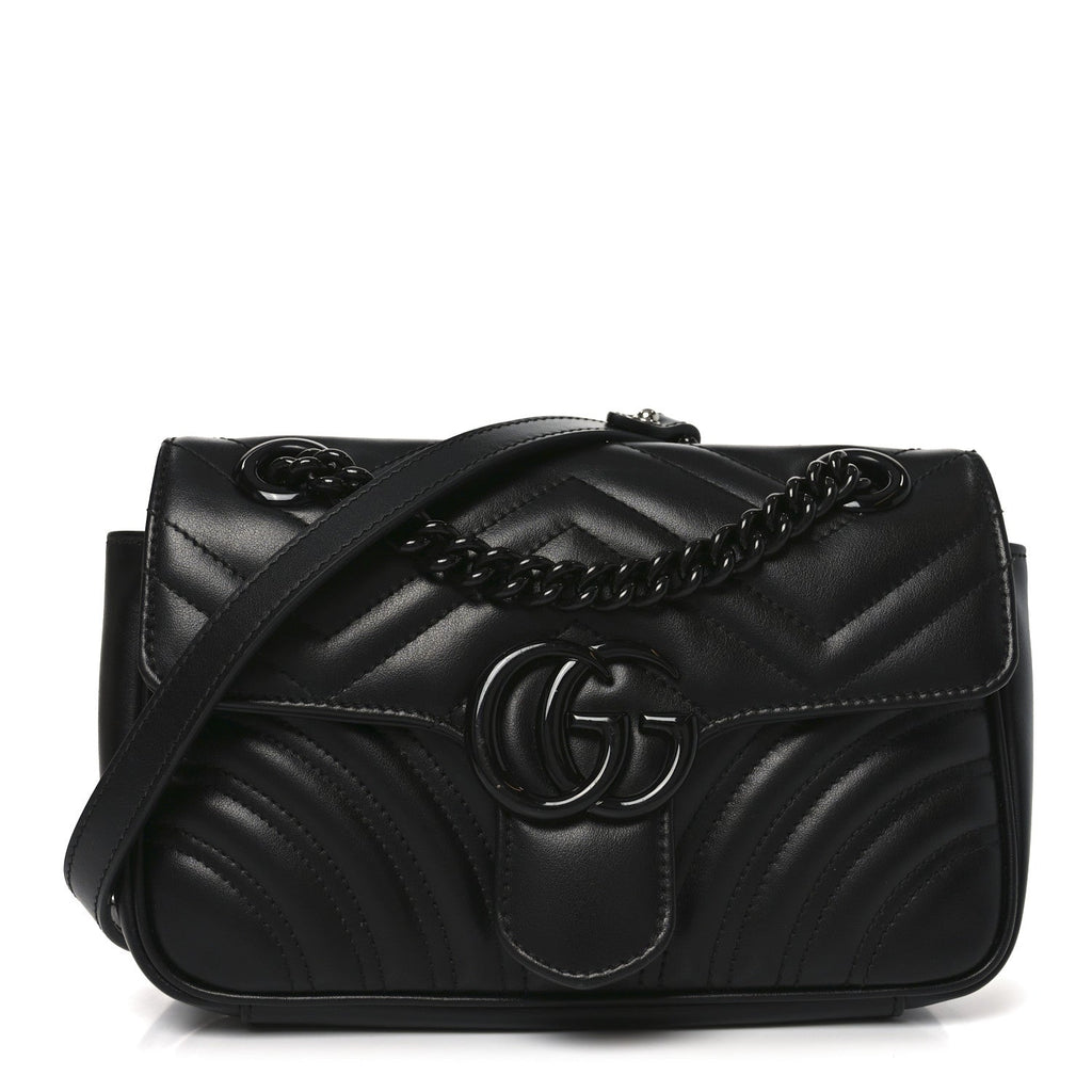 Gucci Calfskin Matelasse Monochrome Mini GG Marmont Shoulder Bag Black