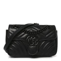 Gucci Calfskin Matelasse Monochrome Mini GG Marmont Shoulder Bag Black