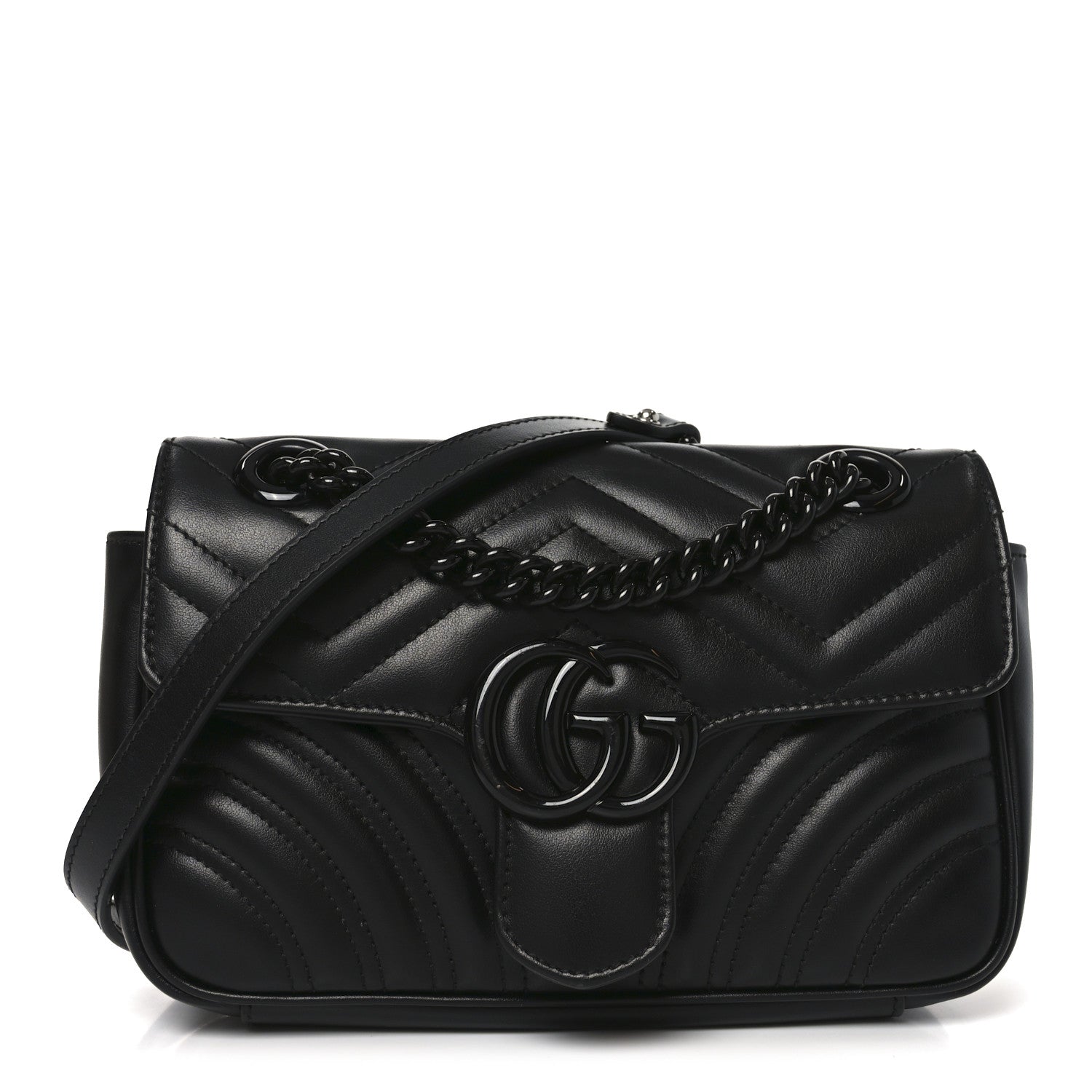 Gucci Calfskin Matelasse Monochrome Mini GG Marmont Shoulder Bag Black