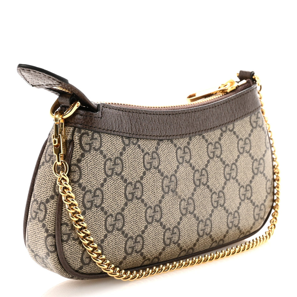 Gucci GG Supreme Monogram Textured Dollar Calfskin Mini Ophidia Chain Bag Beige Ebony