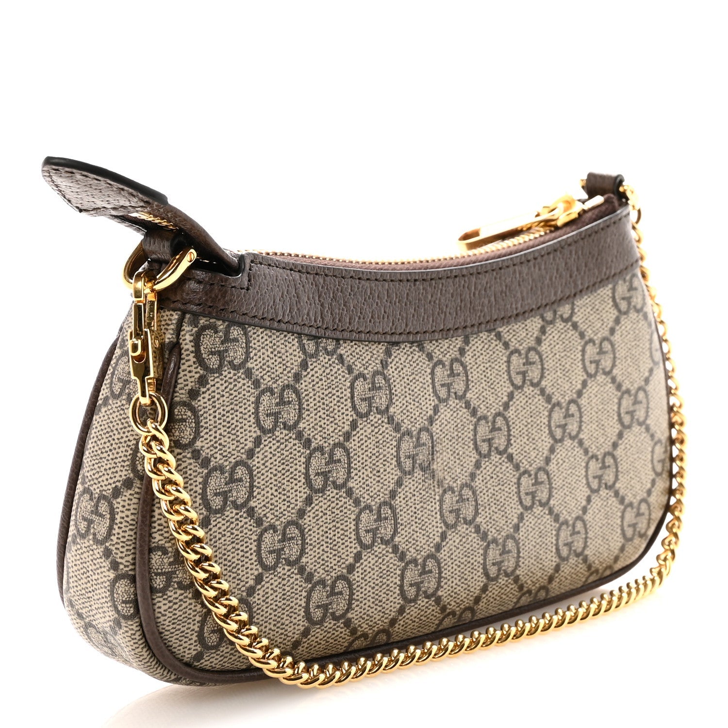 Gucci GG Supreme Monogram Textured Dollar Calfskin Mini Ophidia Chain Bag Beige Ebony