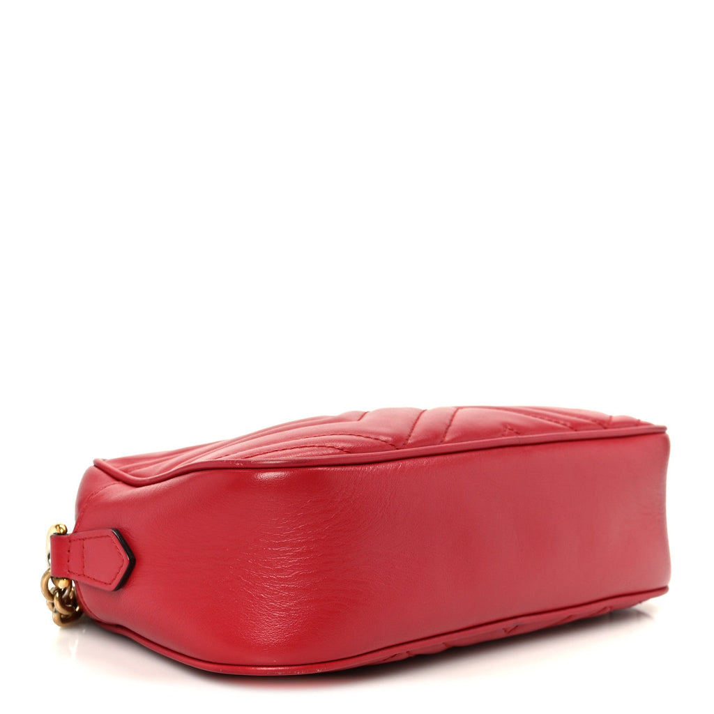Gucci Calfskin Matelasse Small GG Marmont Chain Shoulder Bag Hibiscus Red
