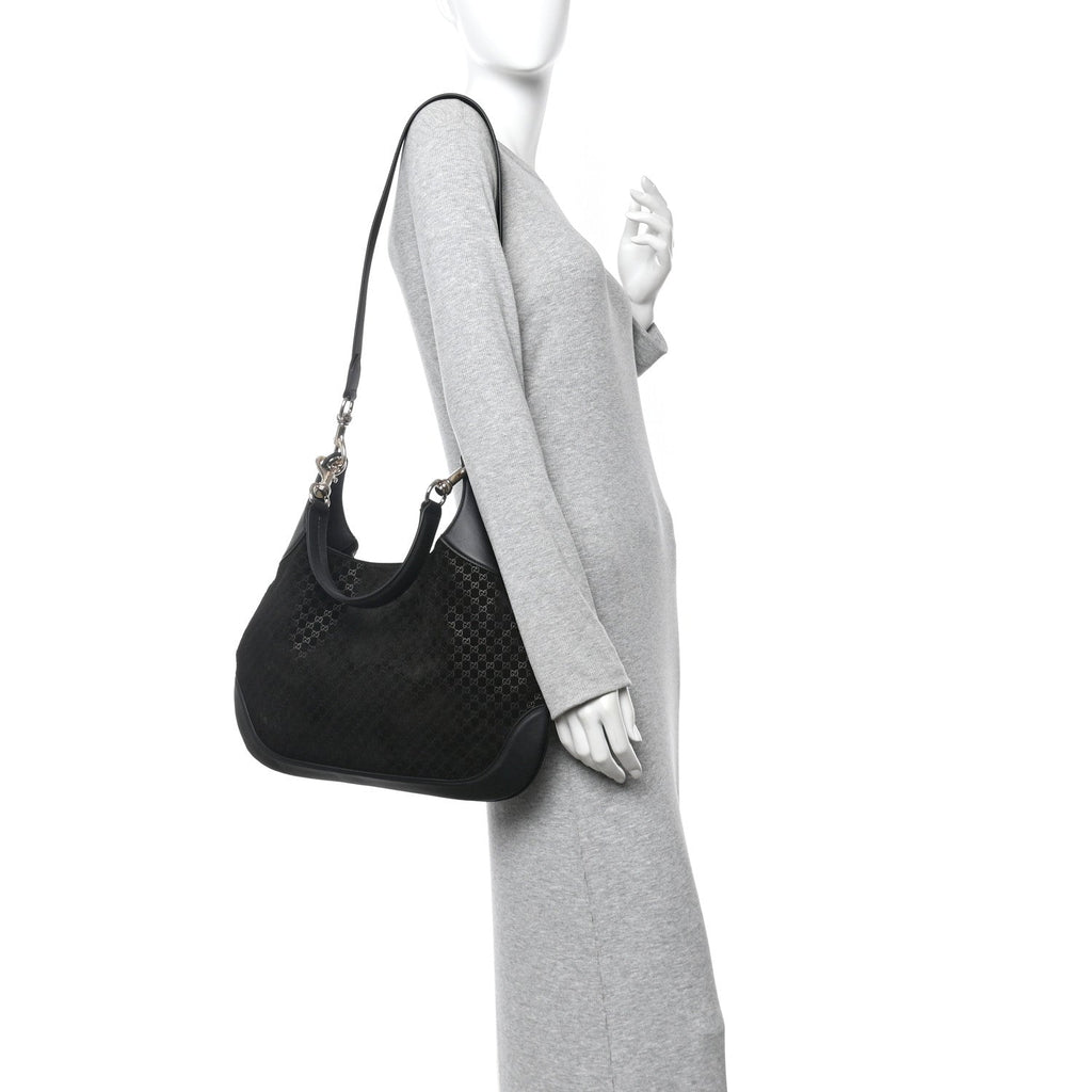 Gucci Suede Micro GG Calfskin B Medium Shoulder Bag  Arabella Black