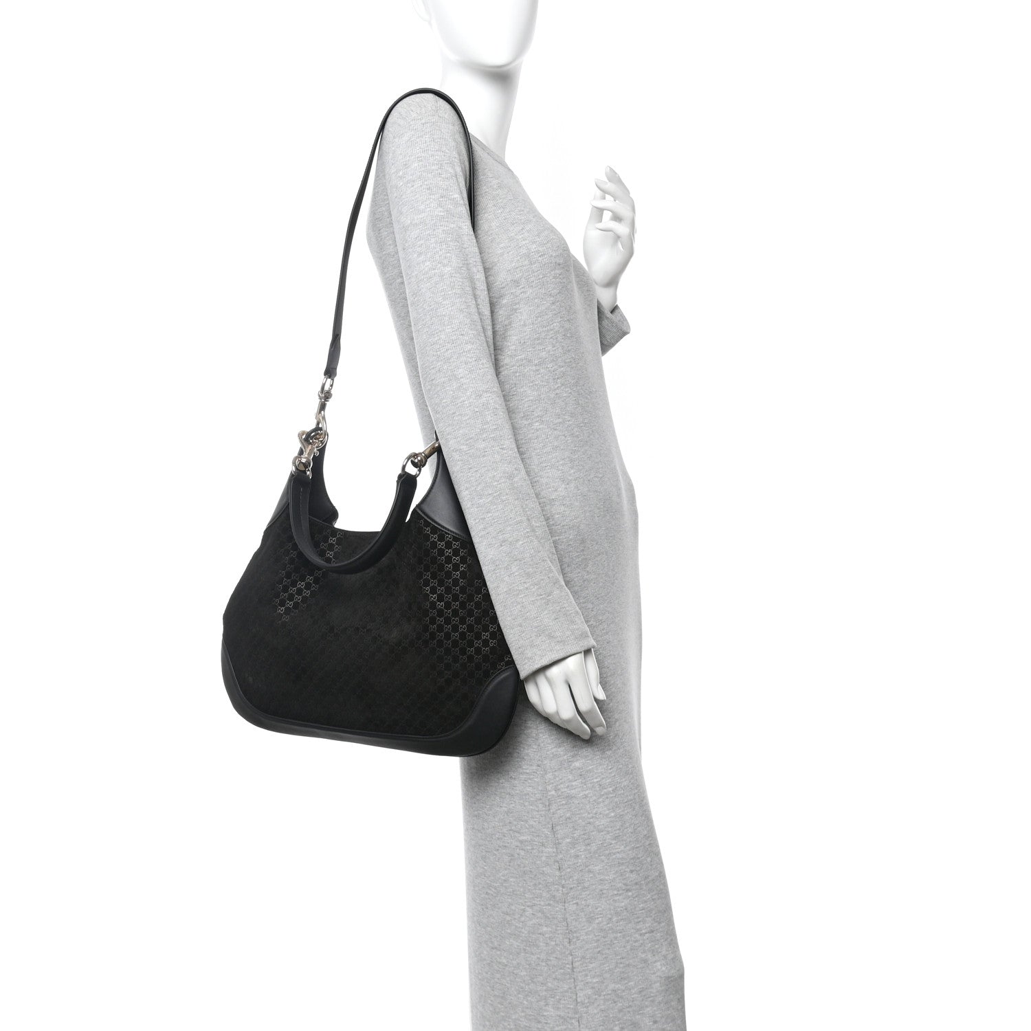 Gucci Suede Micro GG Calfskin B Medium Shoulder Bag  Arabella Black
