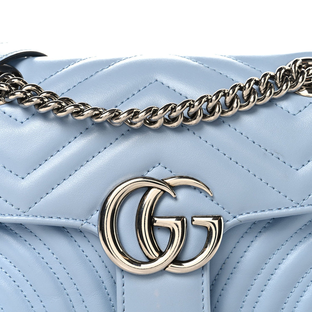 Gucci Calfskin Matelasse Mini GG Marmont Shoulder Bag Porcelain Light Blue