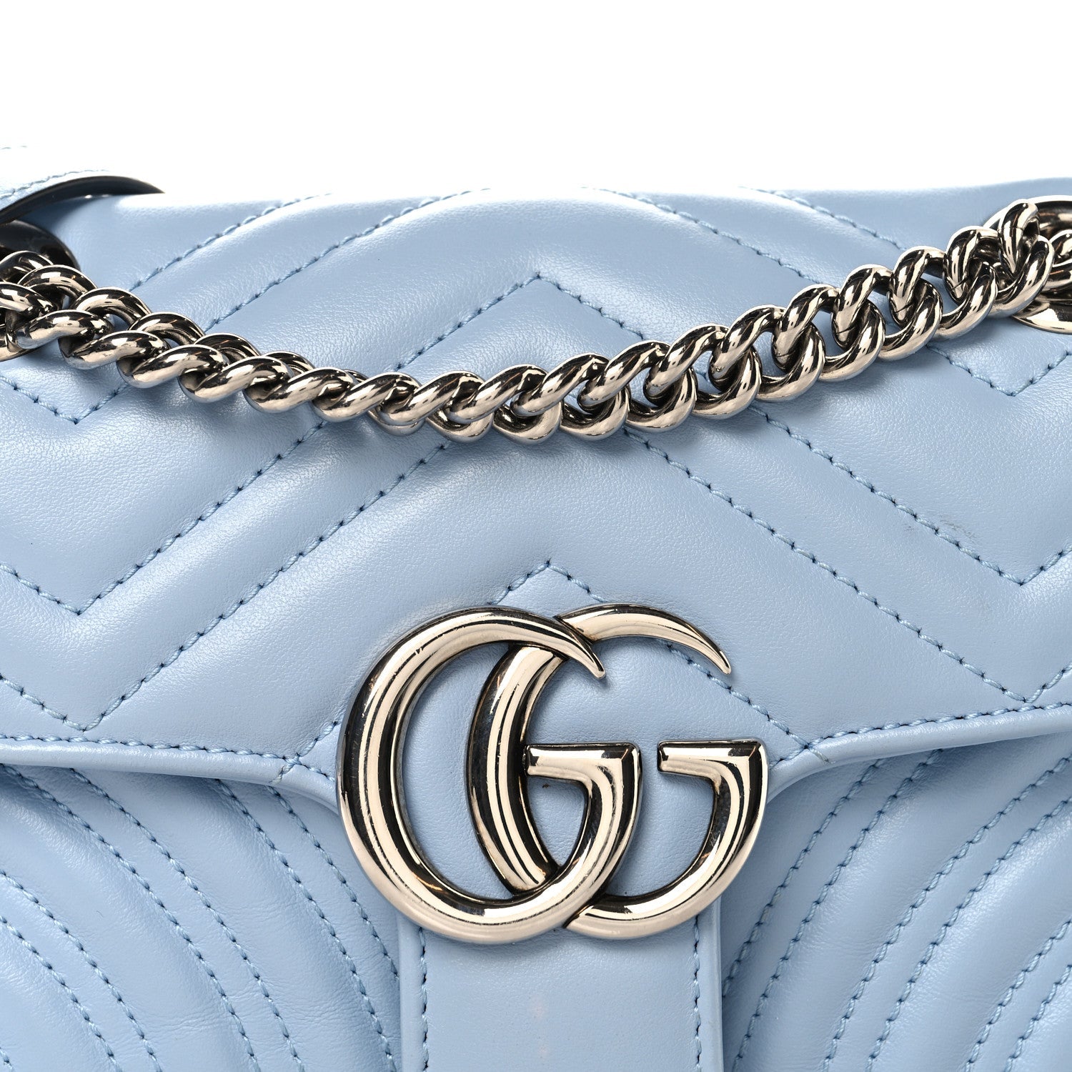 Gucci Calfskin Matelasse Mini GG Marmont Shoulder Bag Porcelain Light Blue