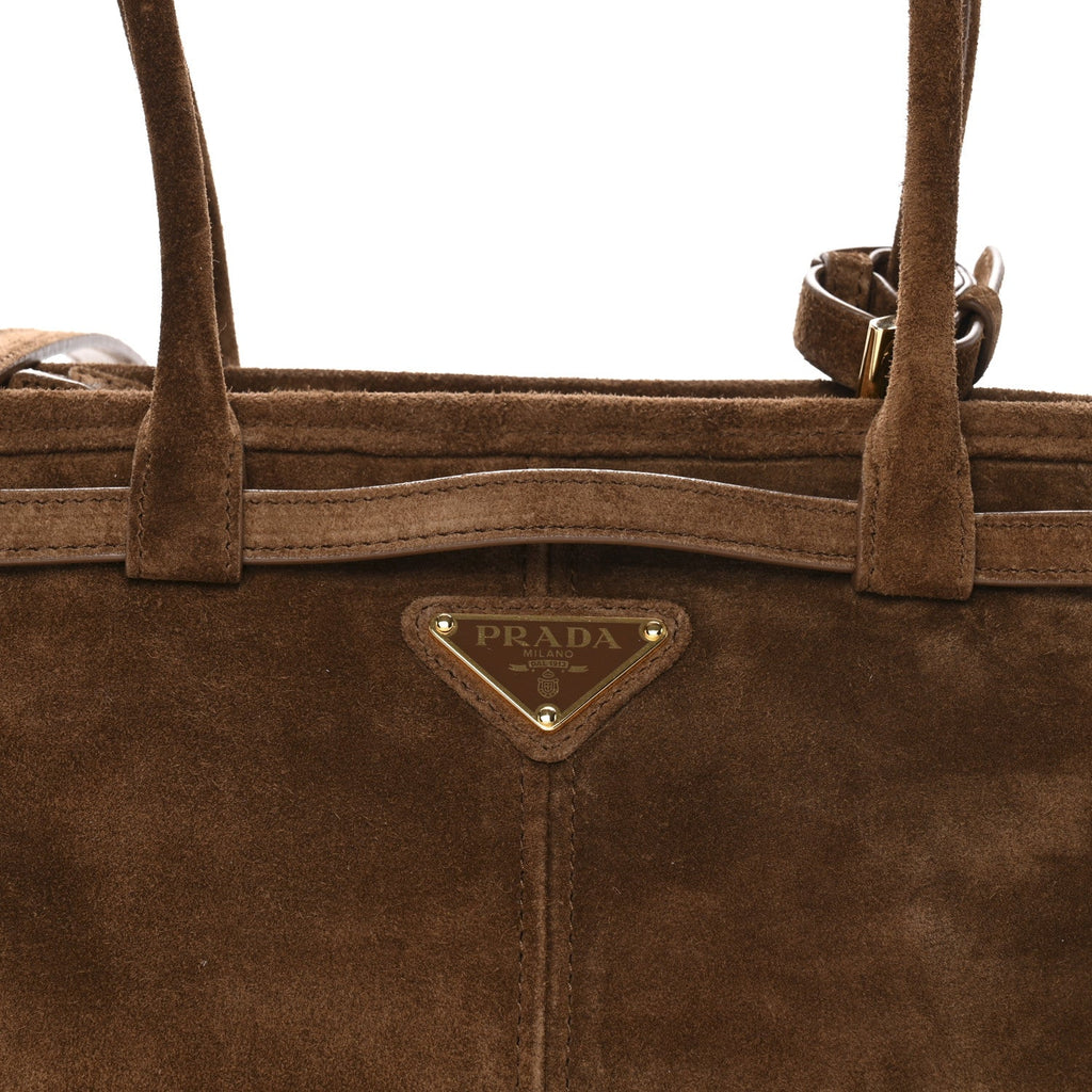 Prada Suede Triangle Medium Bonnie Shoulder Bag Cacao