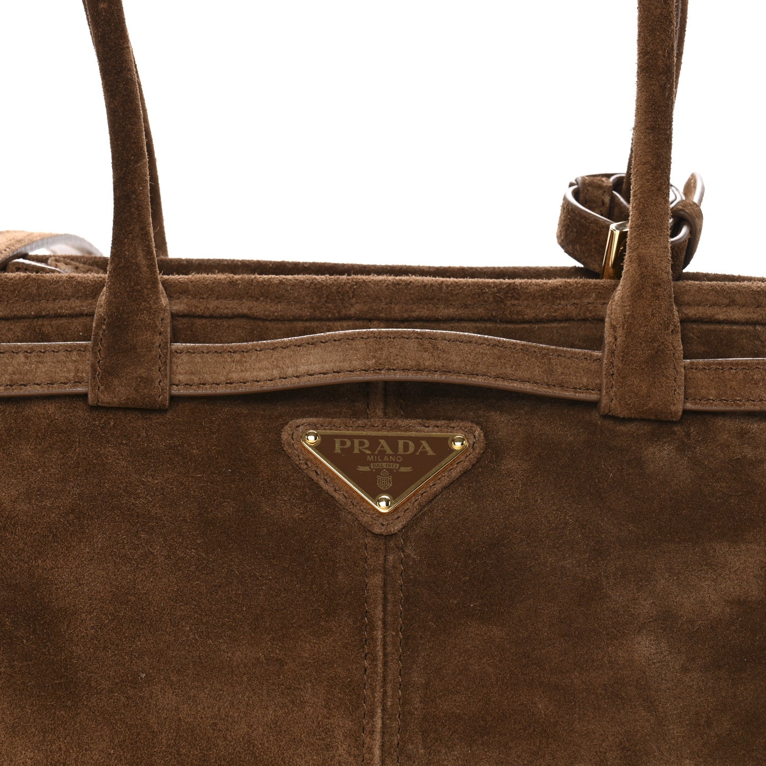 Prada Suede Triangle Medium Bonnie Shoulder Bag Cacao