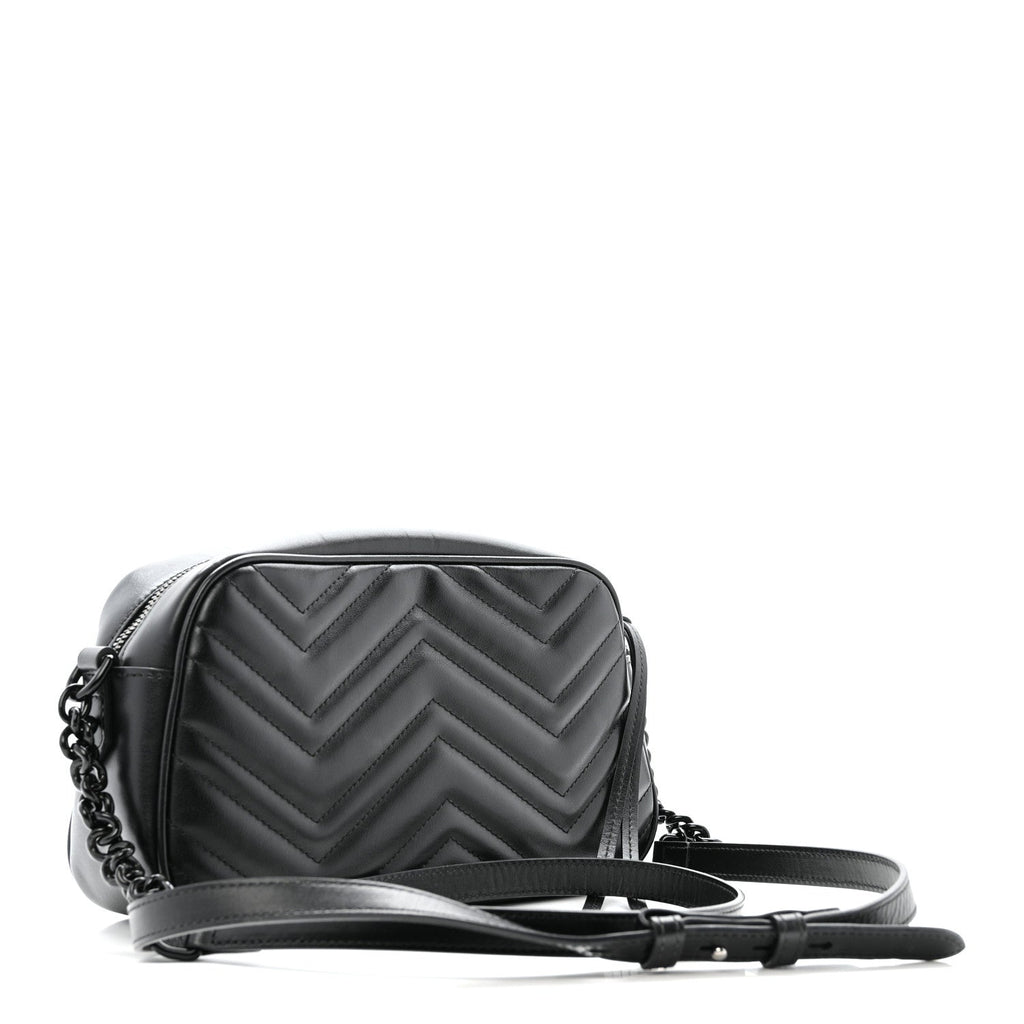 Gucci Calfskin Matelasse Monochrome Small GG Marmont Chain Shoulder Bag Black