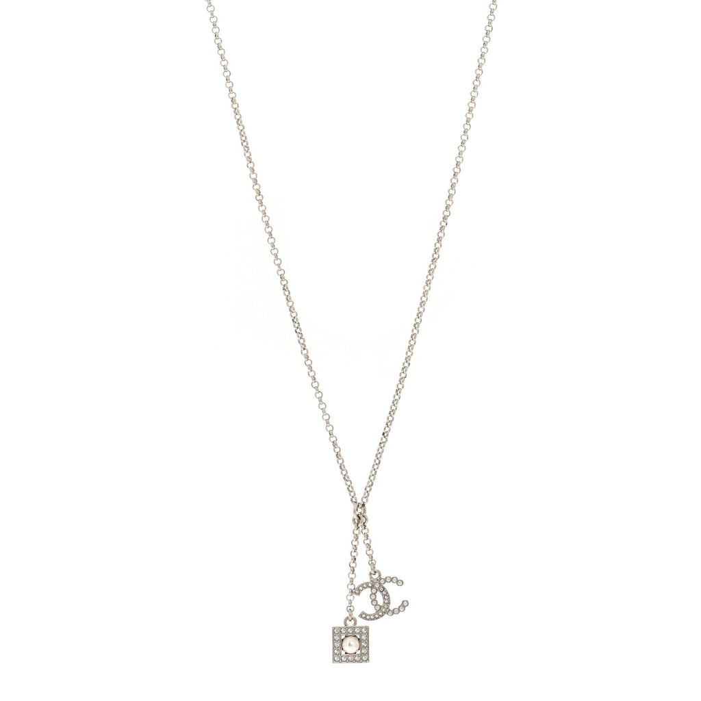 Ruthenium Crystal Square CC Lariat Necklace