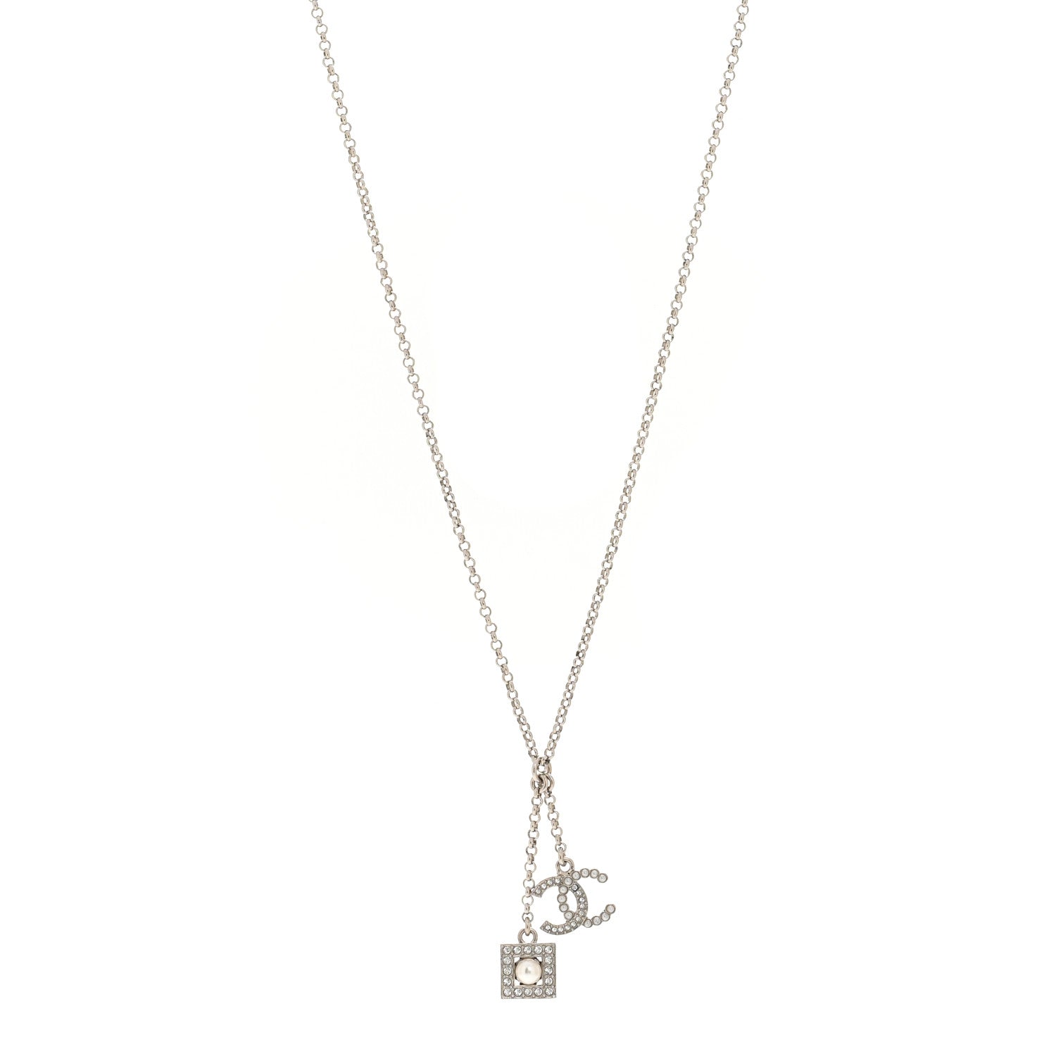Ruthenium Crystal Square CC Lariat Necklace
