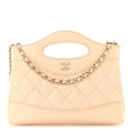 Chanel Shiny Crumpled Calfskin Quilted Nano 31 Shopping Bag Beige