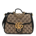 Gucci Monogram Azalea Calfskin Matelasse Diagonal Mini GG Marmont Top Handle Shoulder Bag Beige Ebony Black