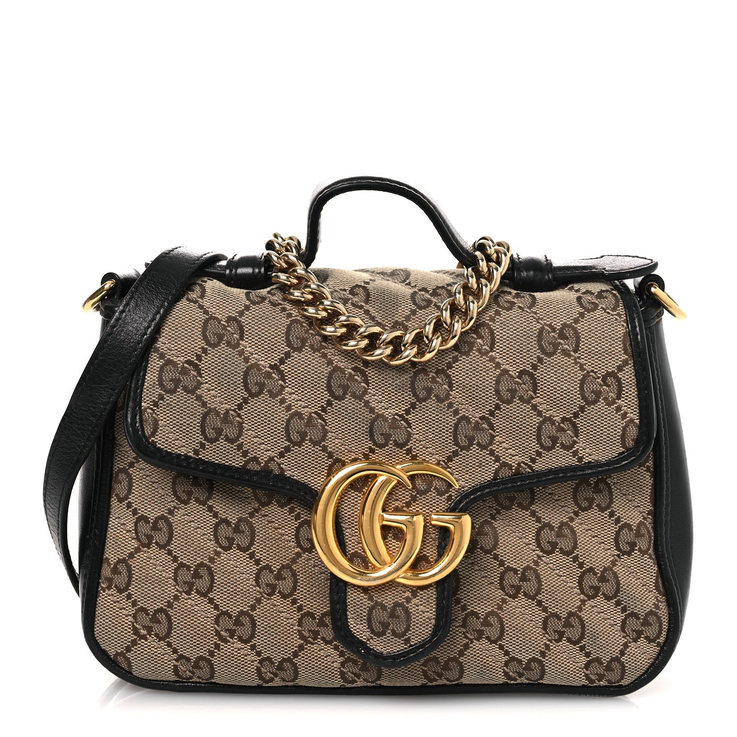 Gucci Monogram Azalea Calfskin Matelasse Diagonal Mini GG Marmont Top Handle Shoulder Bag Beige Ebony Black
