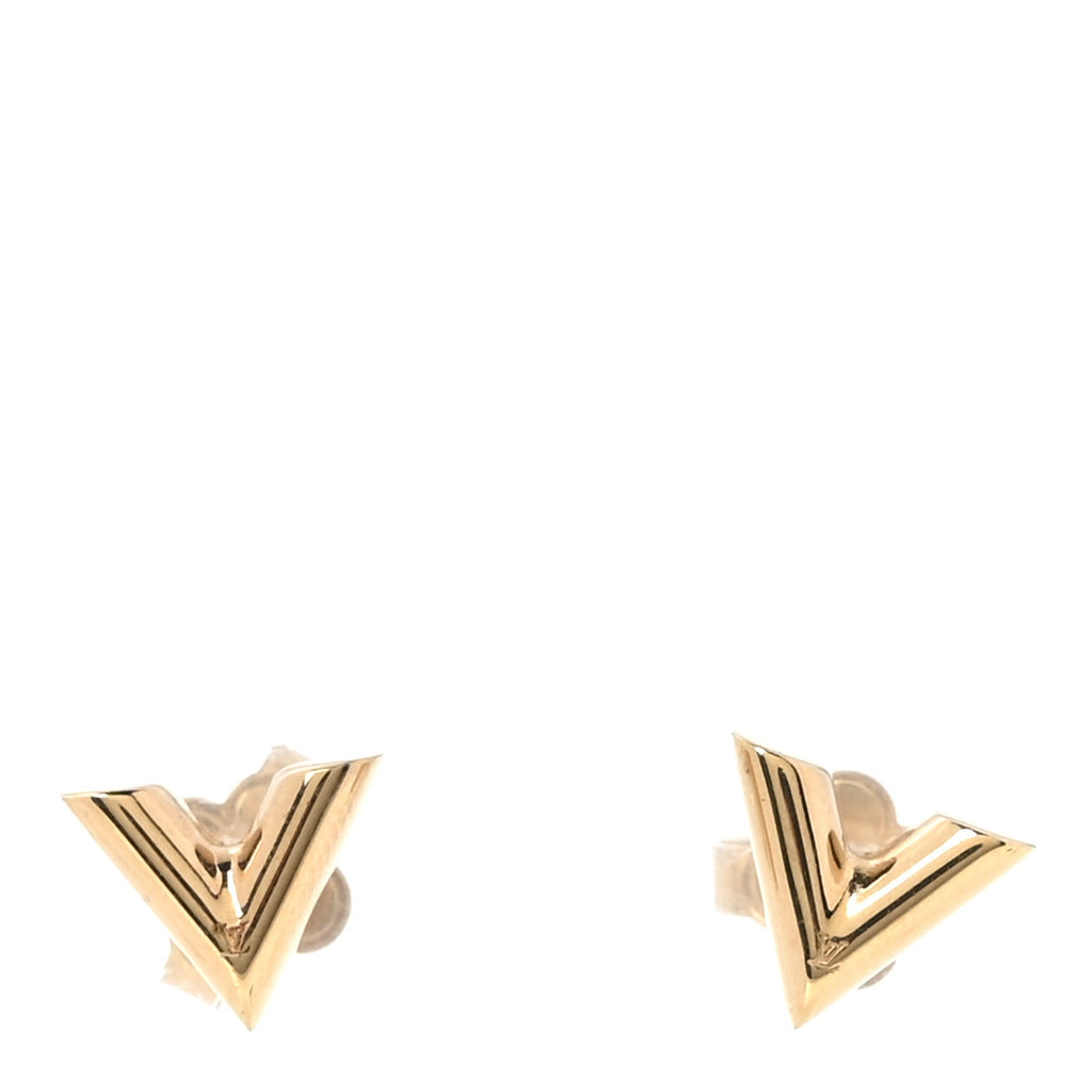 Louis Vuitton Brass Essential V Stud Earrings Gold