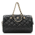 Chanel Caviar Quilted Barrel Clutch With Chain  Black