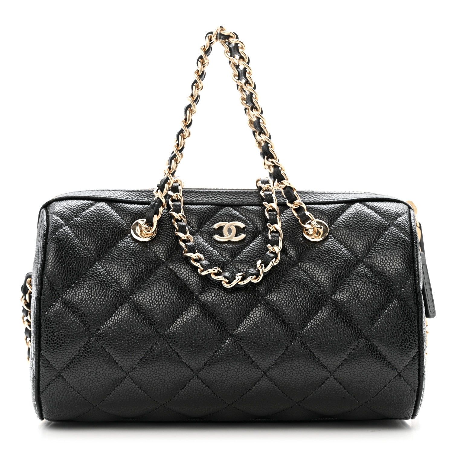 Chanel Caviar Quilted Barrel Clutch With Chain  Black