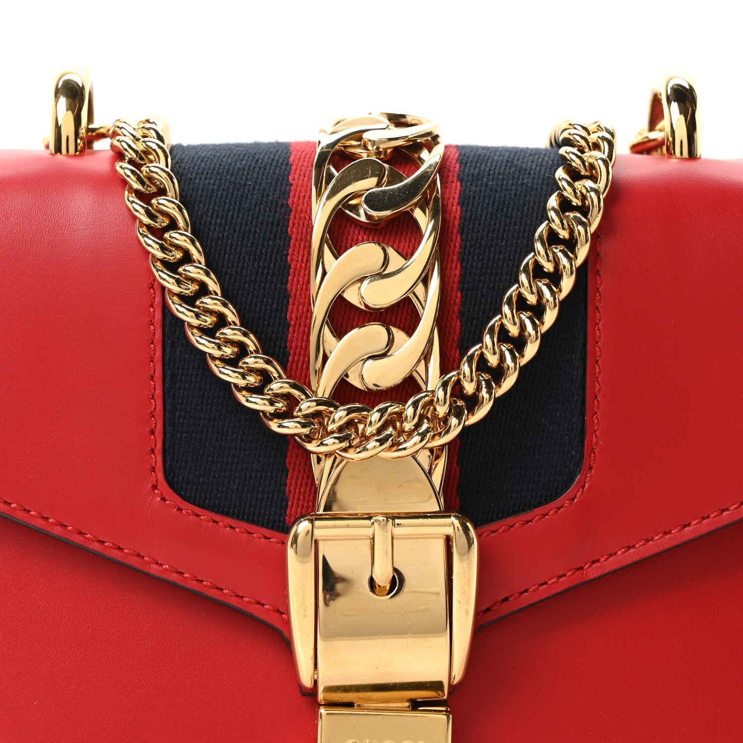 Gucci Calfskin Mini Sylvie Chain Shoulder Bag Hibiscus Red