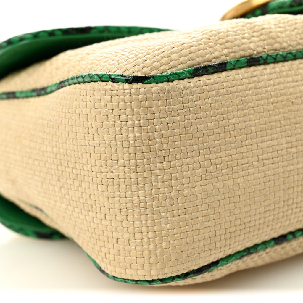 Gucci Raffia Elaphe Matelasse Small GG Marmont Shoulder Bag Natural New Shamarock