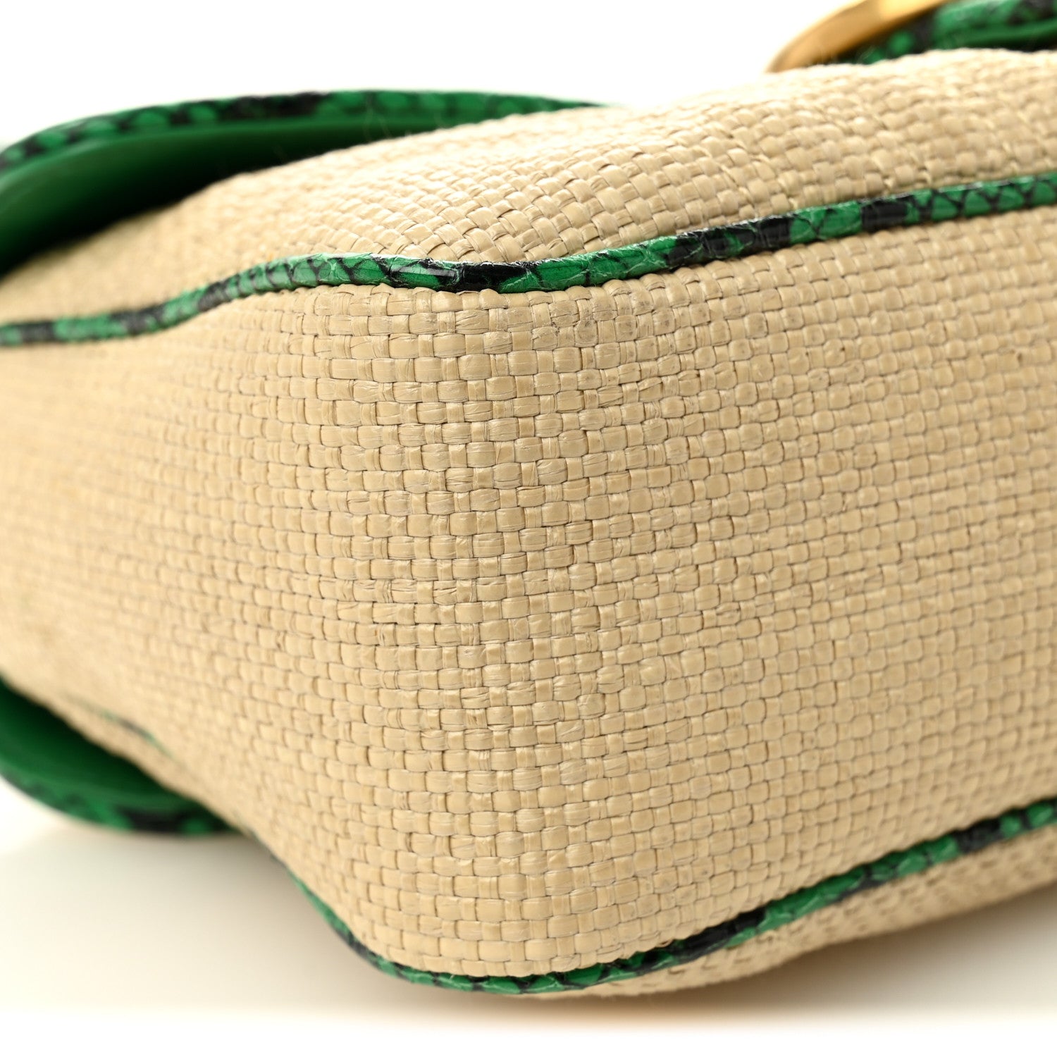Gucci Raffia Elaphe Matelasse Small GG Marmont Shoulder Bag Natural New Shamarock