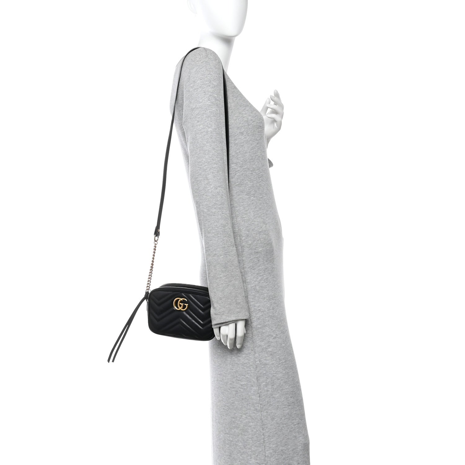 Gucci Calfskin Matelasse Mini GG Marmont Chain Shoulder Bag Black