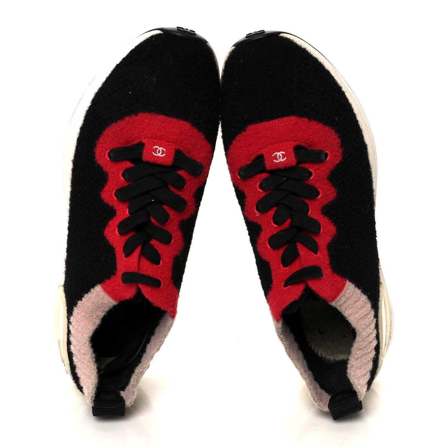 Mixed Fabrics Knit Sneakers 38 Black Red Pink