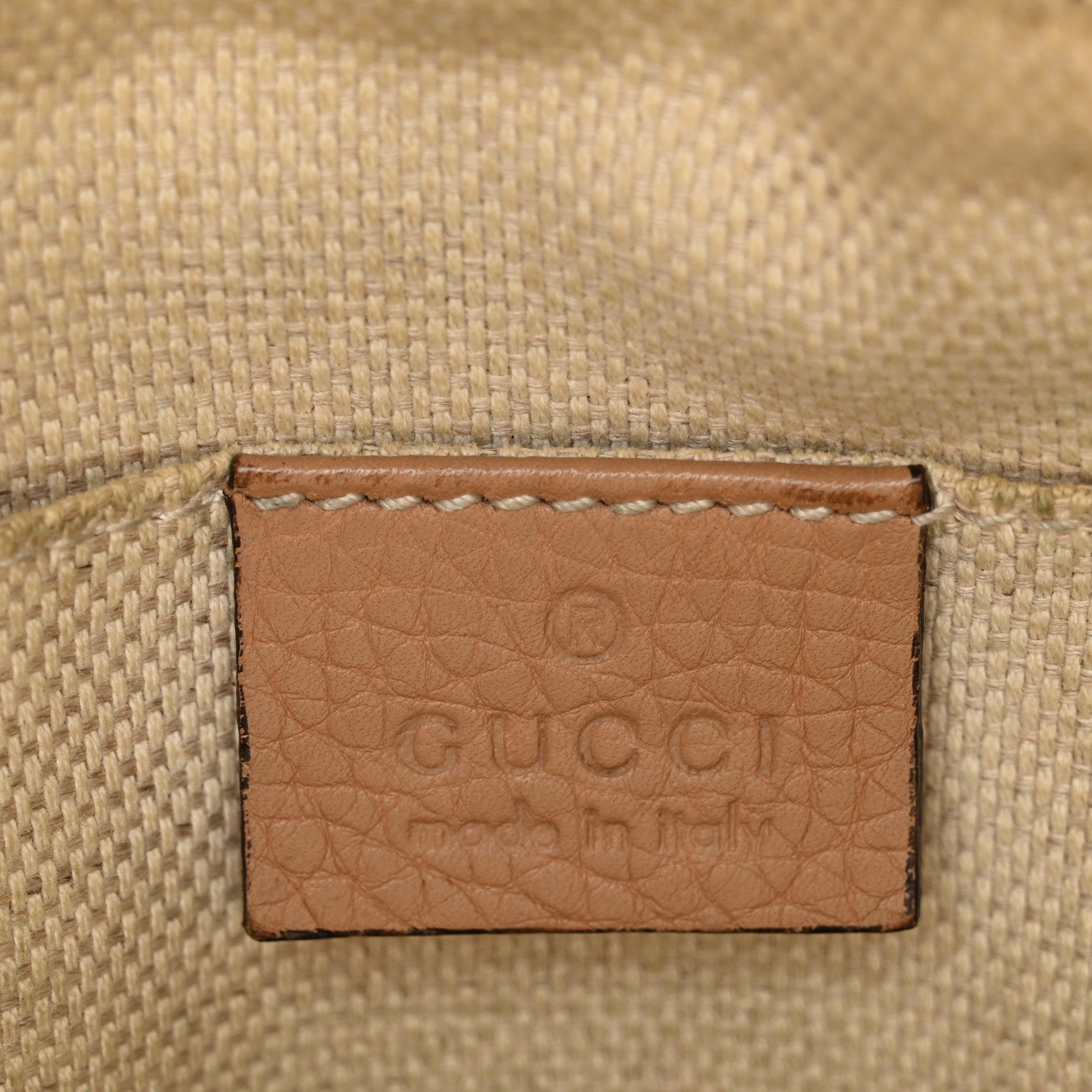 Gucci Pebbled Calfskin Small Soho Disco Bag Camelia