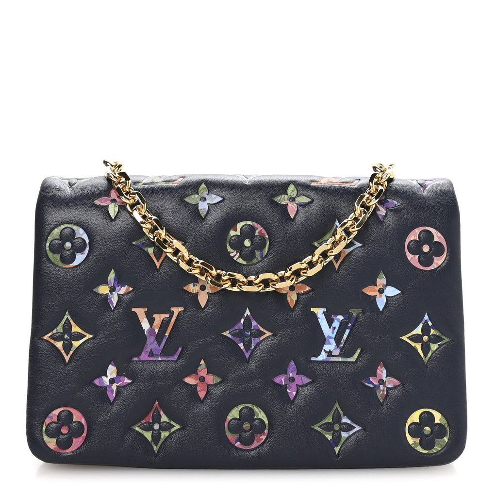 Louis Vuitton Lambskin Embossed Monogram LV Garden Pochette Coussin Navy