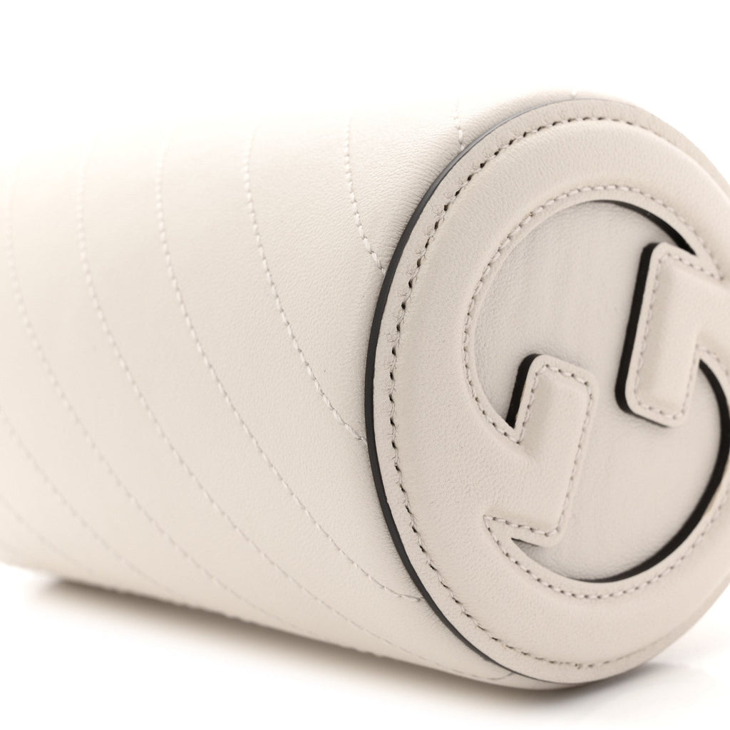 Gucci Sakai Be Green Calfskin Diagonal Stitched Mini Blondie Barrel Shoulder Bag Mystic White