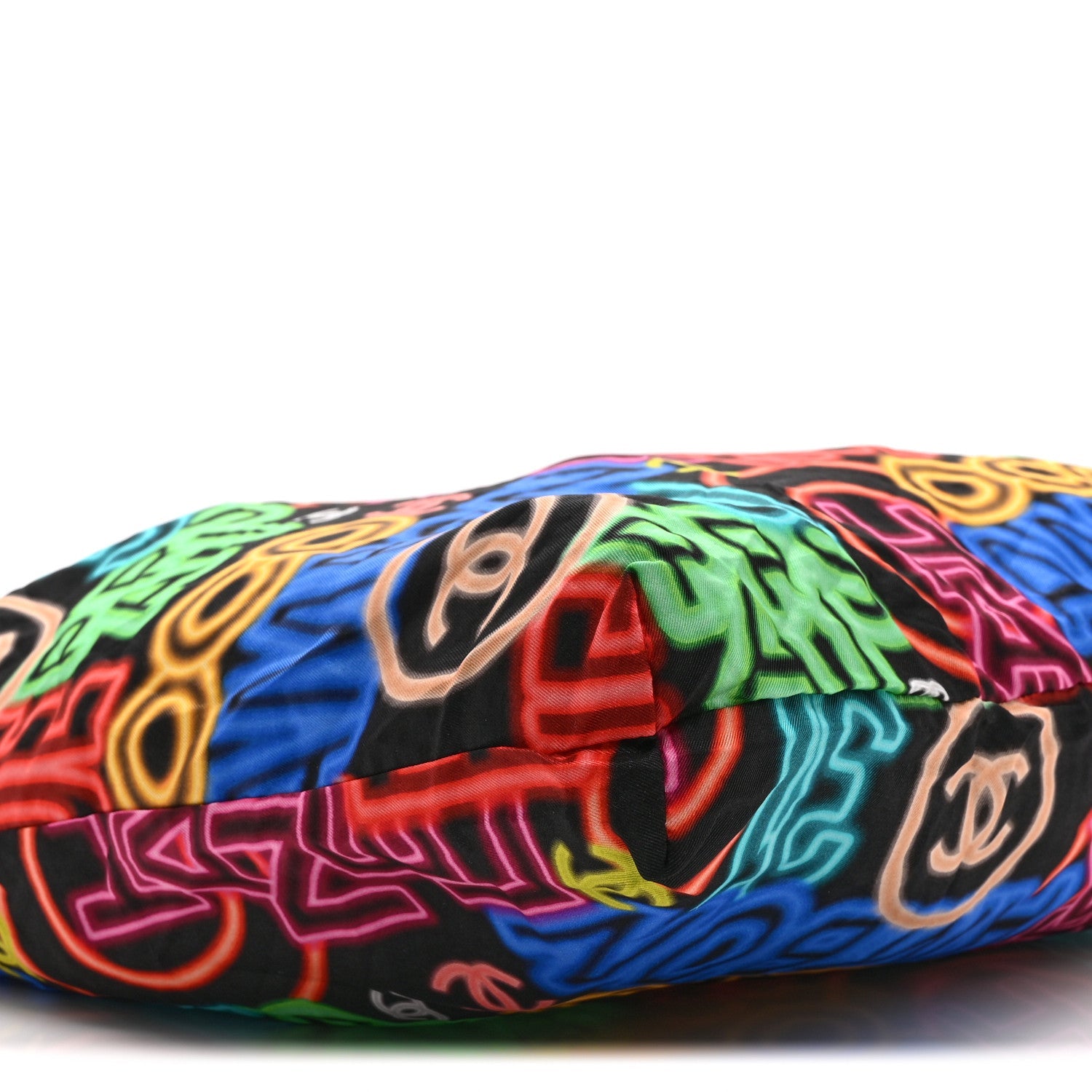 Chanel Caviar Fabric Graffiti Foldable Tote Bag With Chain Black Multicolor