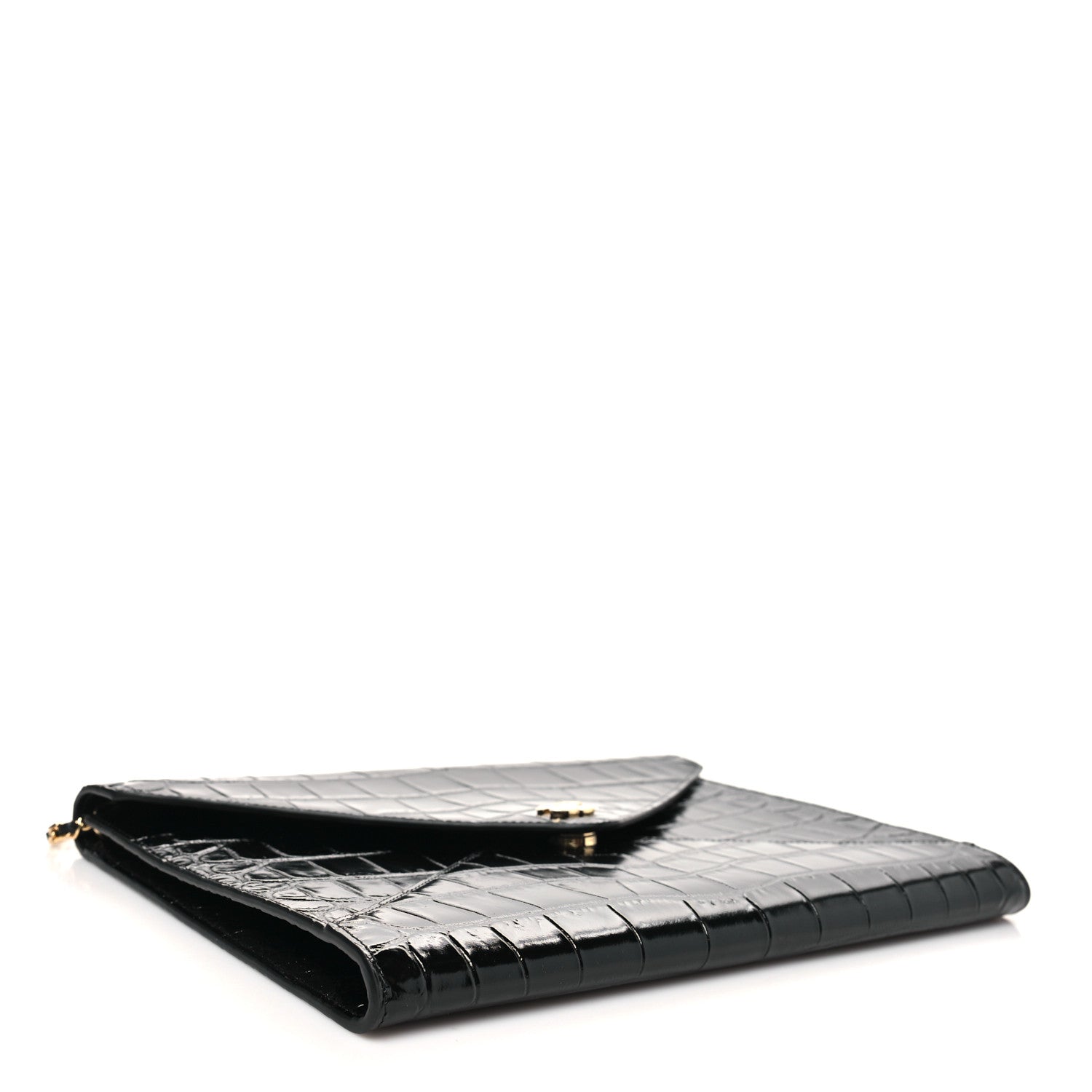 Chanel Calfskin Crocodile Embossed Croc Illusion Clutch With Chain  Black