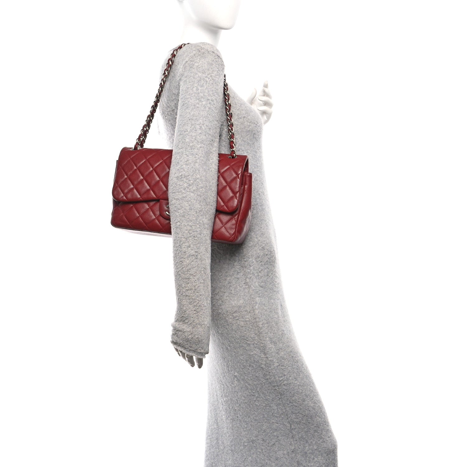 Chanel Caviar Quilted Jumbo Double Flap Dark Red