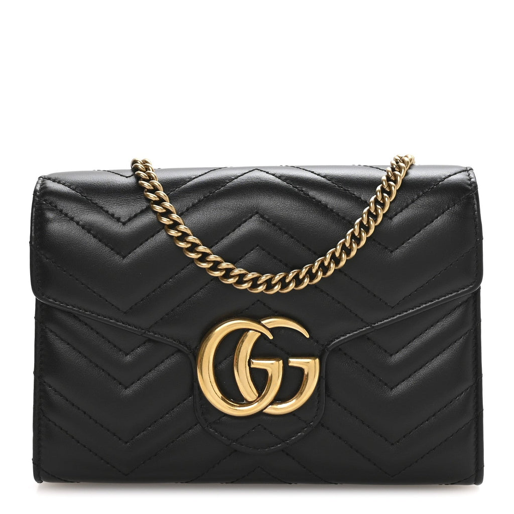 Gucci Calfskin Matelasse GG Marmont Chain Wallet Black