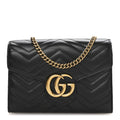 Gucci Calfskin Matelasse GG Marmont Chain Wallet Black
