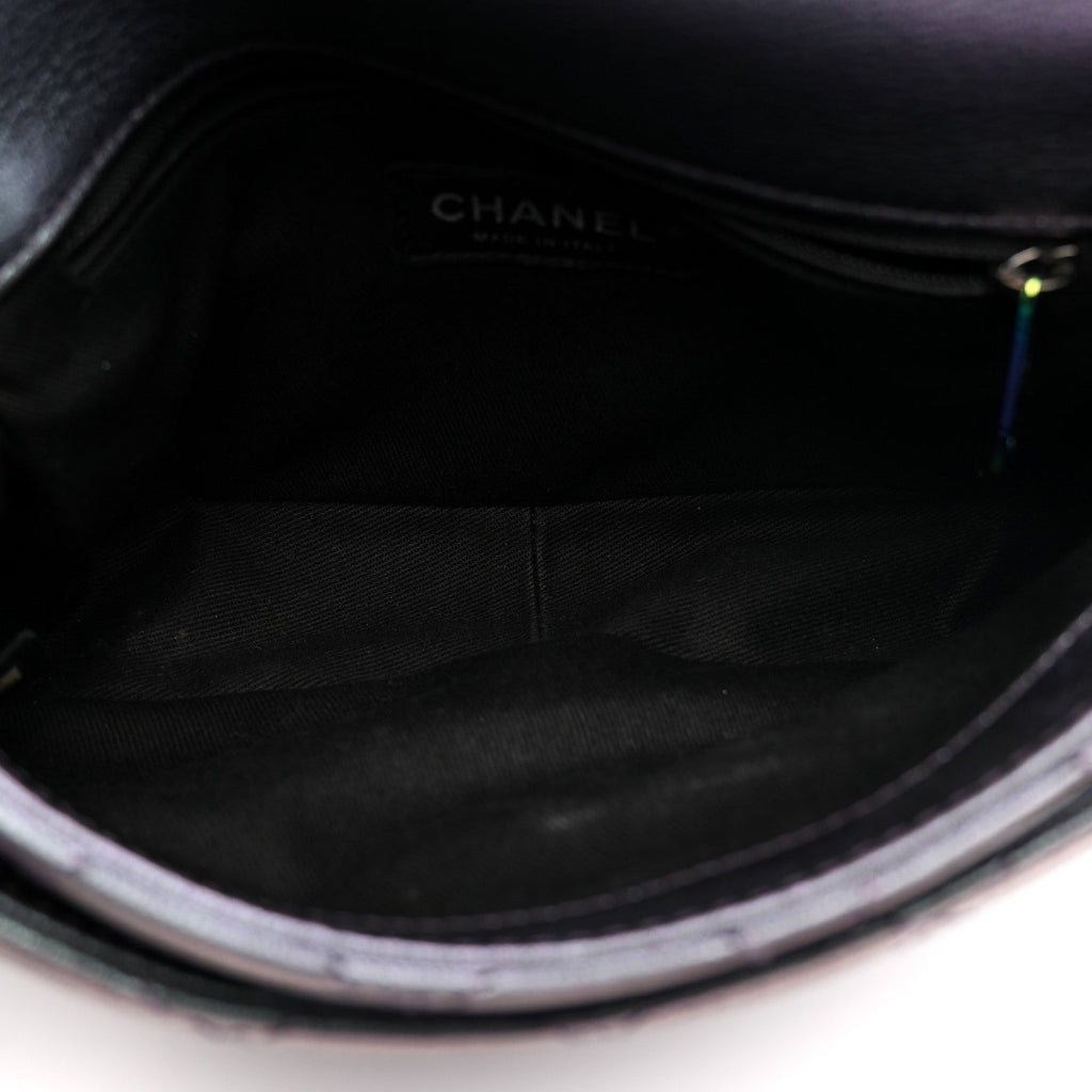 Chanel Iridescent Goatskin Quilted Small Double Carry Waist Chain Flap Purple