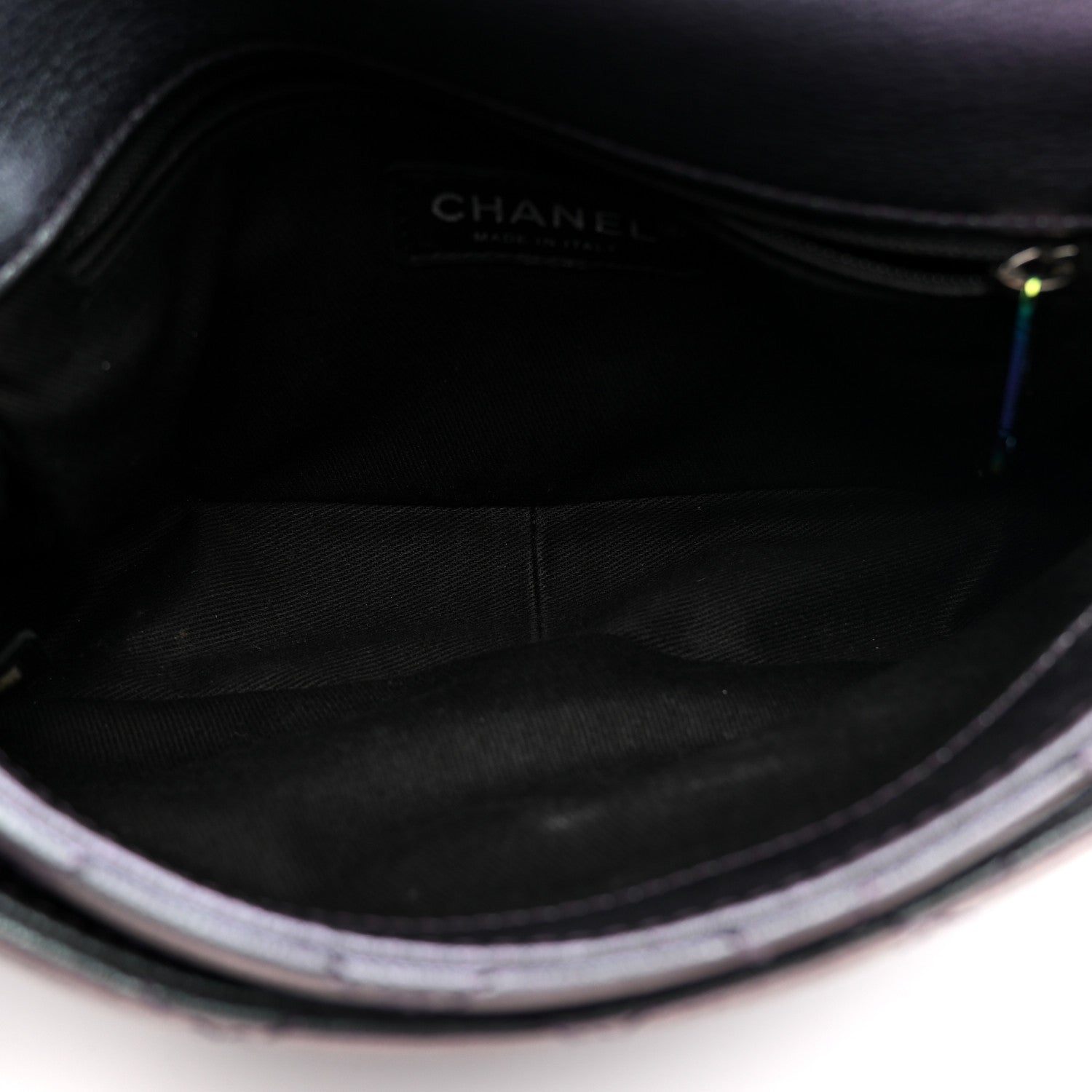 Chanel Iridescent Goatskin Quilted Small Double Carry Waist Chain Flap Purple