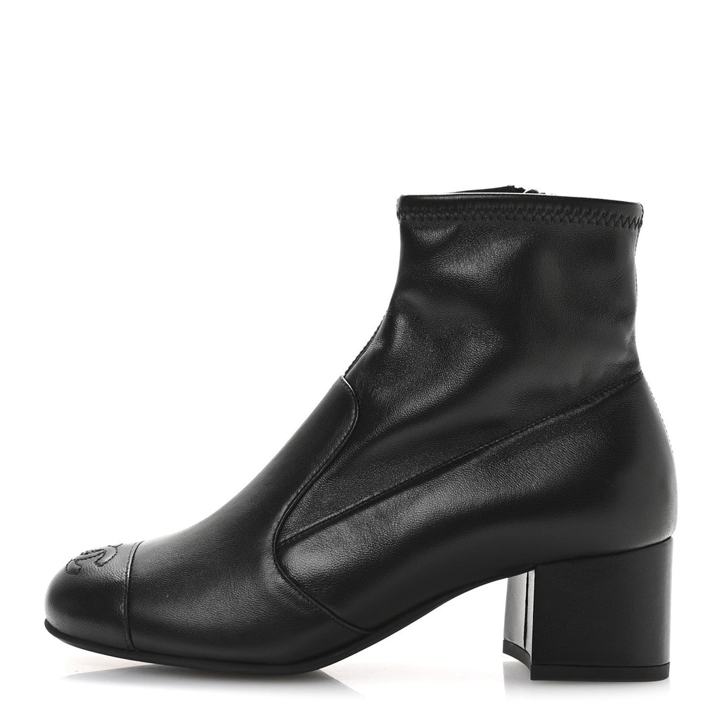 Chanel Stretch Lambskin Cap Toe CC Uniform Short Boots 36.5 Black
