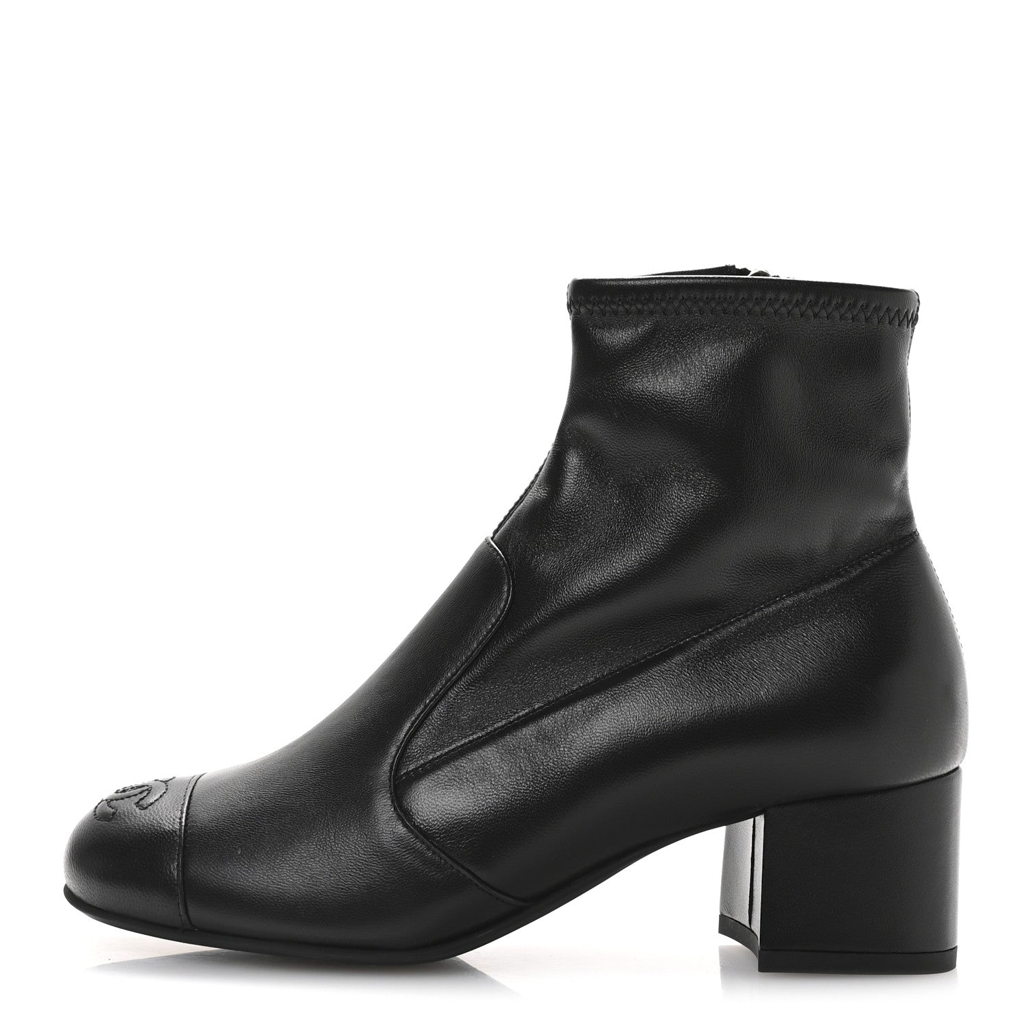 Chanel Stretch Lambskin Cap Toe CC Uniform Short Boots 36.5 Black