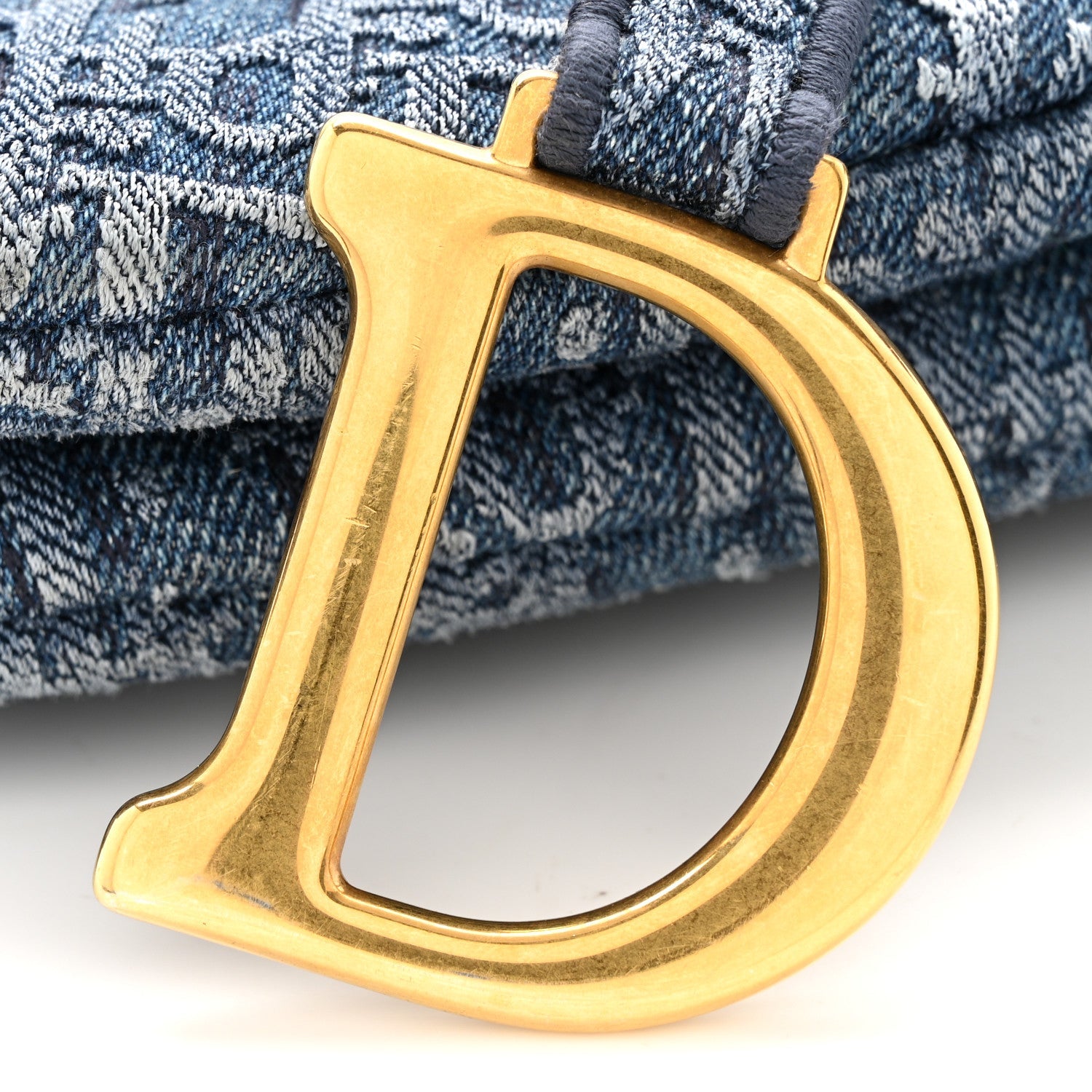Christian Dior Oblique Embroidered Saddle Bag Denim Blue