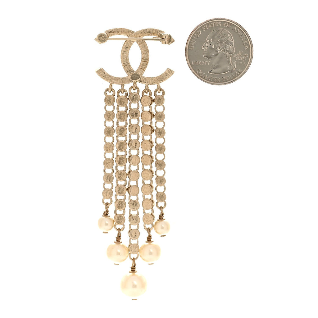 Crystal Pearl Multi Strand CC Brooch Gold