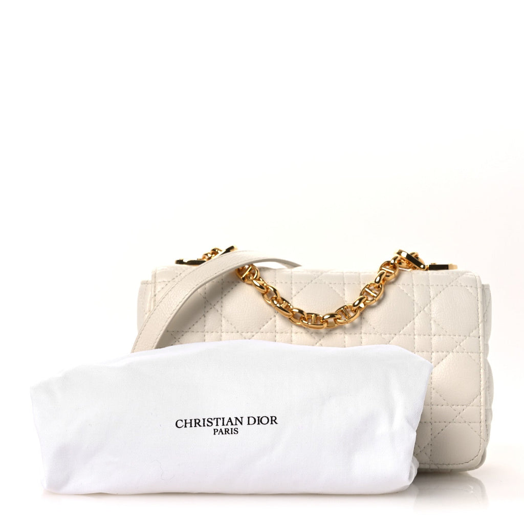 Christian Dior Lambskin Cannage Small Caro Bag Ivory