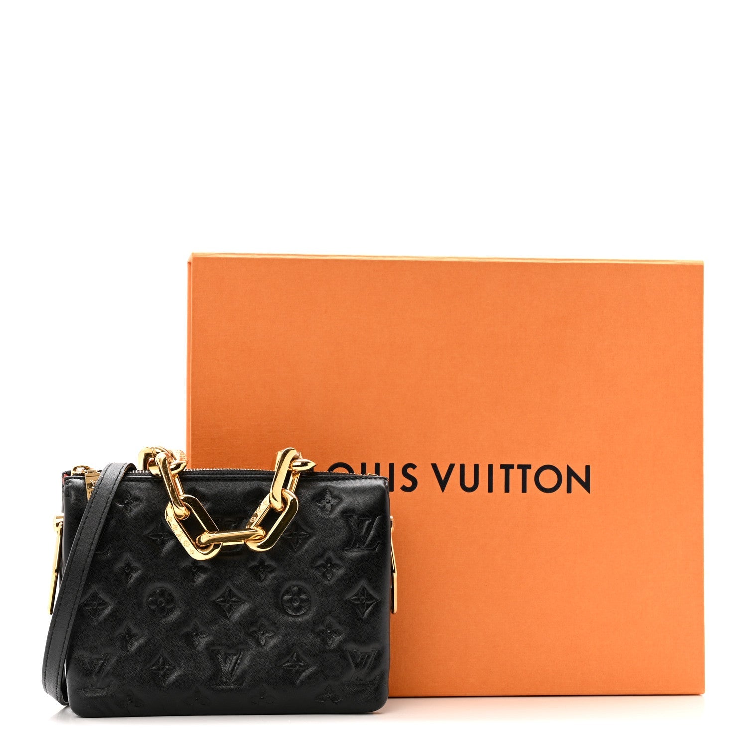 Louis Vuitton Lambskin Embossed Monogram Coussin BB Black