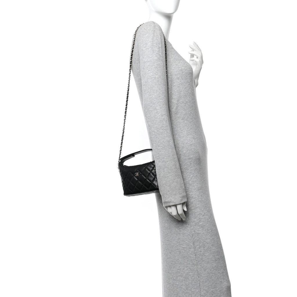 Chanel Caviar Quilted Hobo Clutch With Chain  Black
