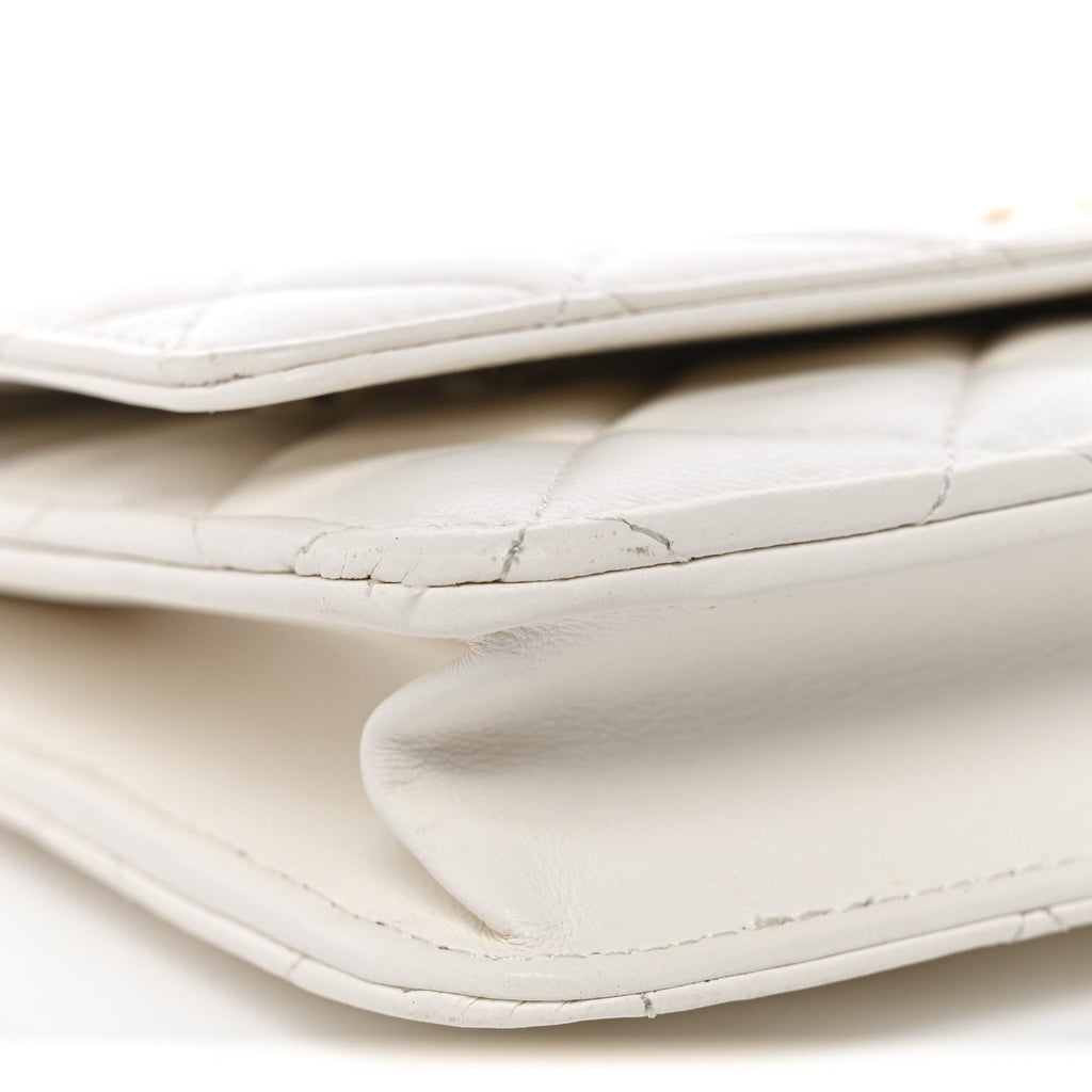 Chanel Lambskin Quilted CC Pearl Crush Wallet on Chain WOC White