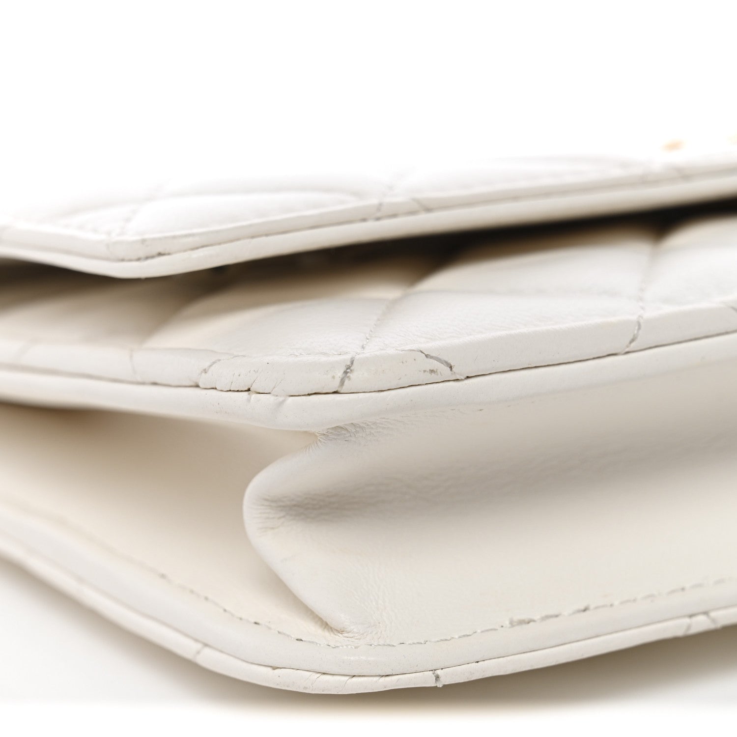 Chanel Lambskin Quilted CC Pearl Crush Wallet on Chain WOC White