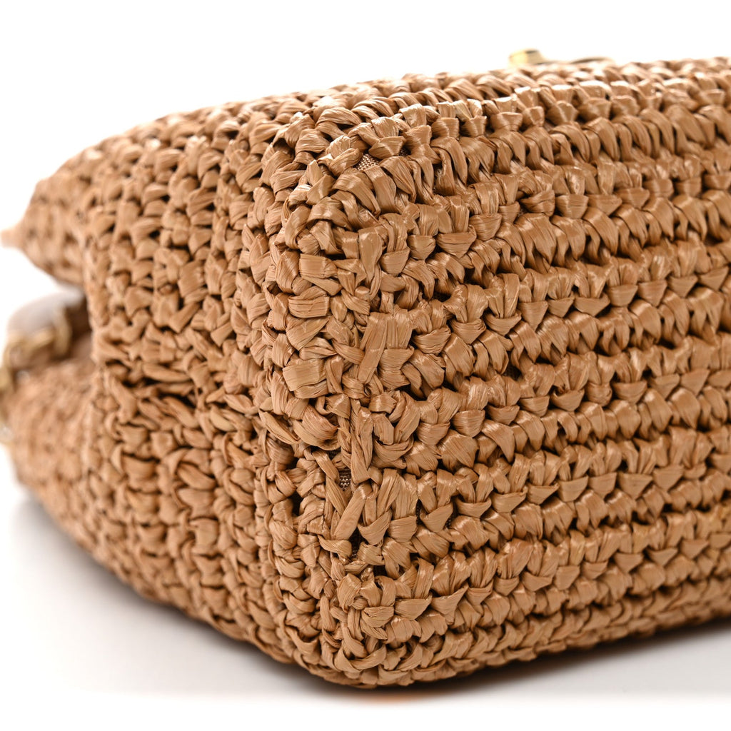 Chanel Braided Raffia Nano Kelly Flap Bag Dark Beige